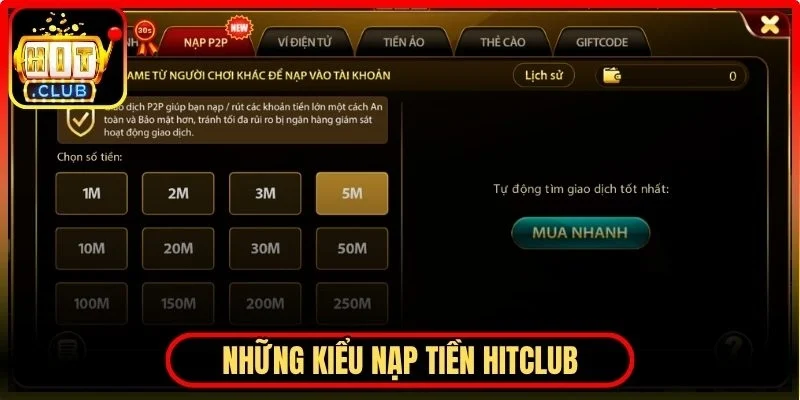 Những kiểu nạp tiền Hitclub được nhiều người lựa chọn